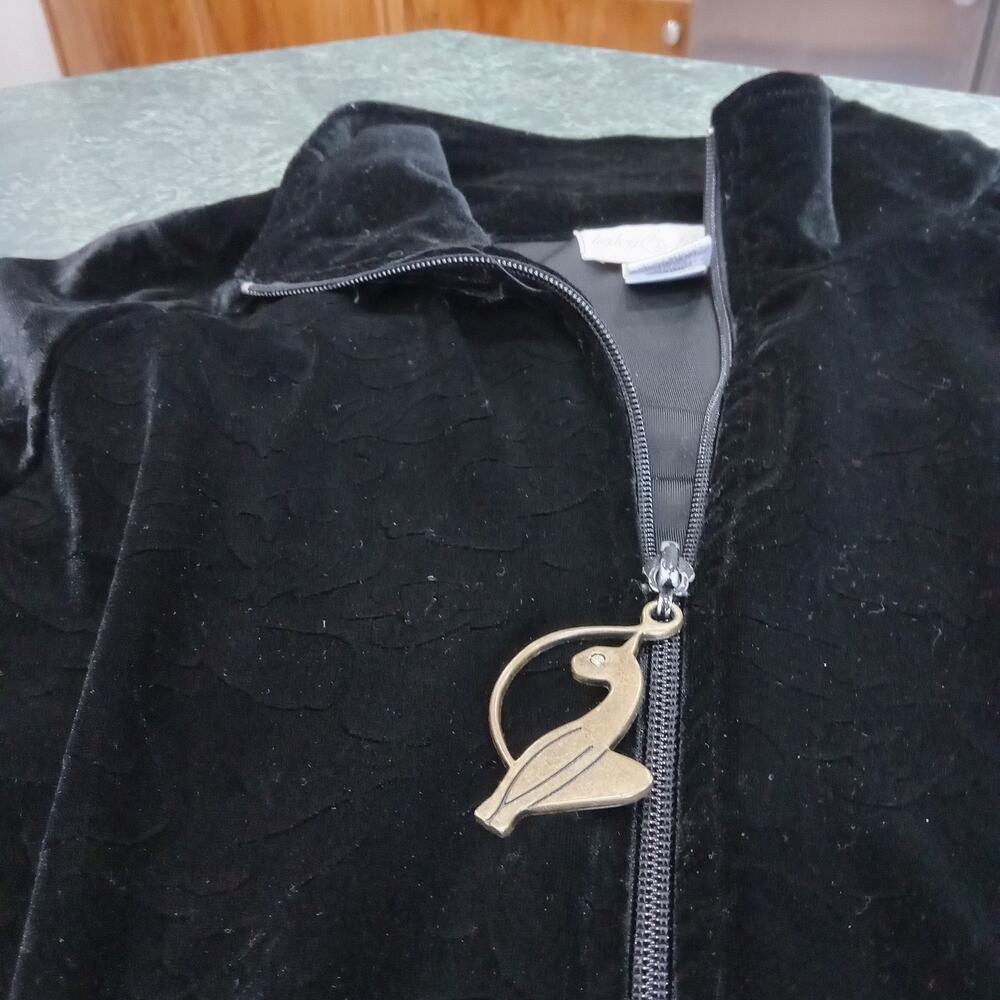 Baby Phat Track Jacket Women's Black Sz S Cat Embossed Velvet Zip Up 90's Y2K - Picture 6 of 13